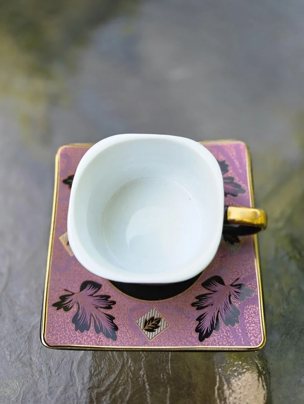 Alpine Cuisine Fine Porcelain Germany Espresso Cup Saucer Gold Leaf Demitasse Vt